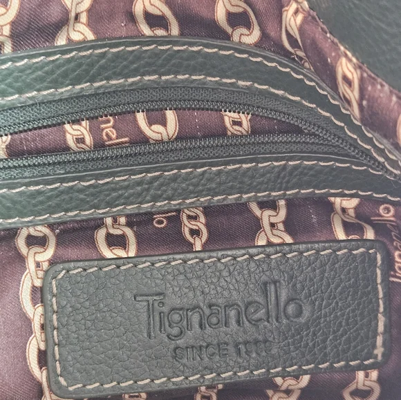 Tignanello Hunter Green Leather Satchel Bag – Silver Hardware – Classic Style - Picture 10 of 16